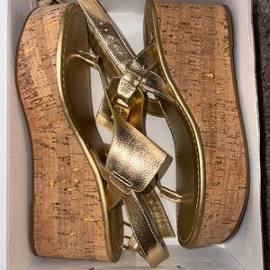 Tommy Hilfiger Gold Cork Wedge Sandals